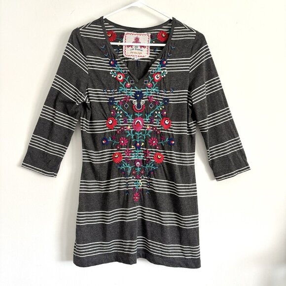 Johnny Was JWLA Gray Striped Tunic Top Floral Embroidery Women’s Size Small - Picture 1 of 7